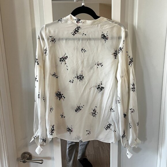 1100 ALC Ty Floral Print Silk Top Size 6 Color White Black - Picture 5 of 5